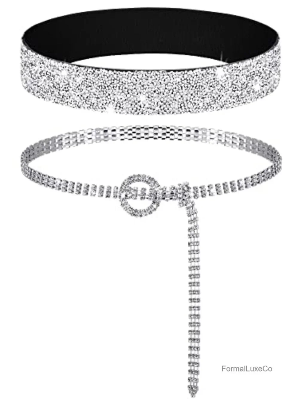 2 Pcs Stretchy Rhinestone Glitter Belts O Ring Buckle Bling Diamond Belts Shiny